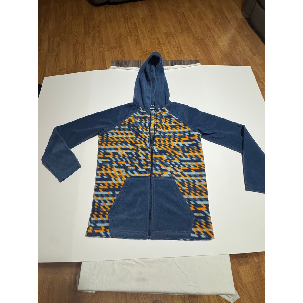 Columbia Boys Large 14/16 Fleece Hoodie Full Zip Blue Orange Geometric Print